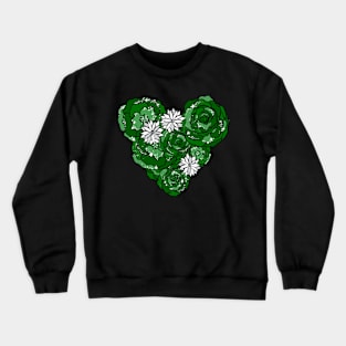 Green Heart of Roses and Daisies Crewneck Sweatshirt